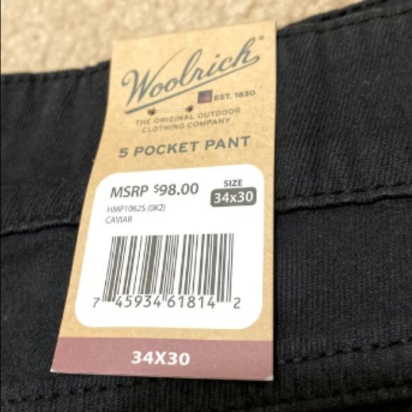 WOOLRICH Men's Straight Fit Stretch 5-Pocket BLACK Pants Size 34x30 - Picture 9 of 9